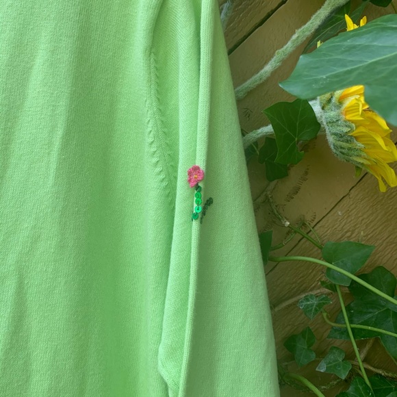 Vintage Quaker Factory long Cardigan 1X green sequence flower butterfly eclectic - Picture 15 of 16